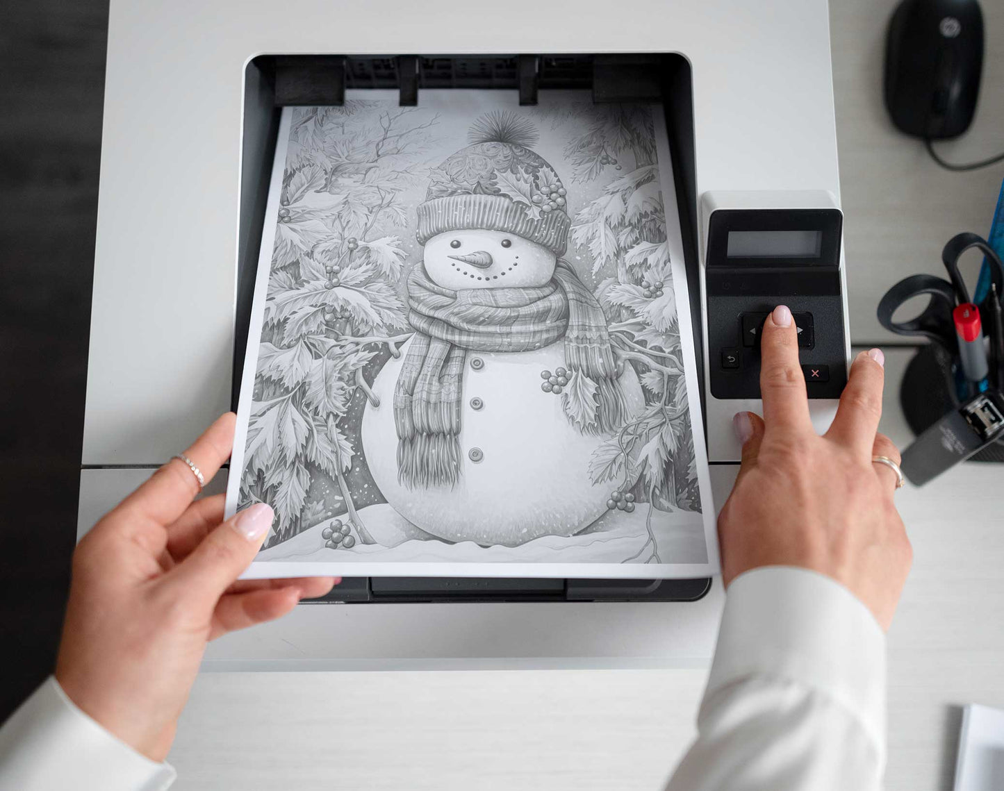 70 Snowman's Adventure Grayscale Coloring Pages - Instant Download - Printable PDF