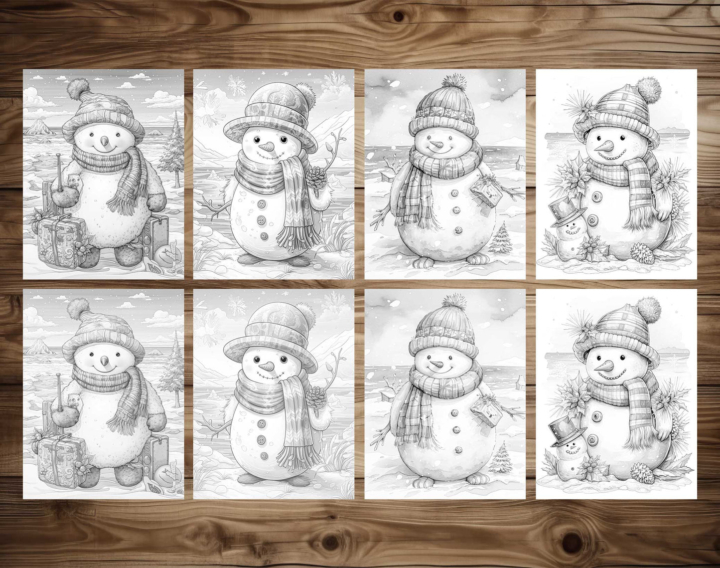 70 Snowman's Adventure Grayscale Coloring Pages - Instant Download - Printable PDF