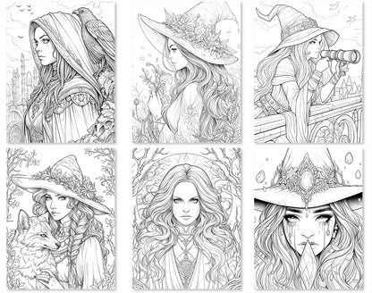 70 Beauty Witches 2 Coloring Pages - Instant Download - Printable PDF – preview 10