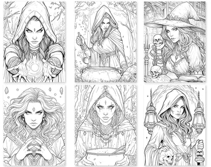 70 Beauty Witches 2 Coloring Pages - Instant Download - Printable PDF – preview 2