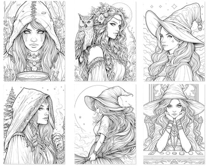 70 Beauty Witches 2 Coloring Pages - Instant Download - Printable PDF – preview 3