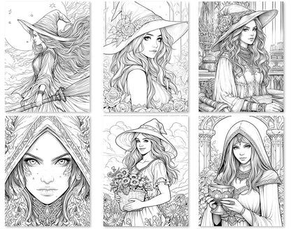 70 Beauty Witches 2 Coloring Pages - Instant Download - Printable PDF – preview 4