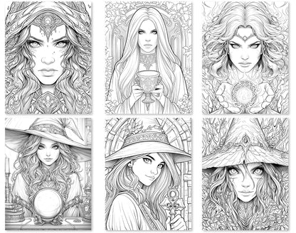 70 Beauty Witches 2 Coloring Pages - Instant Download - Printable PDF – preview 5