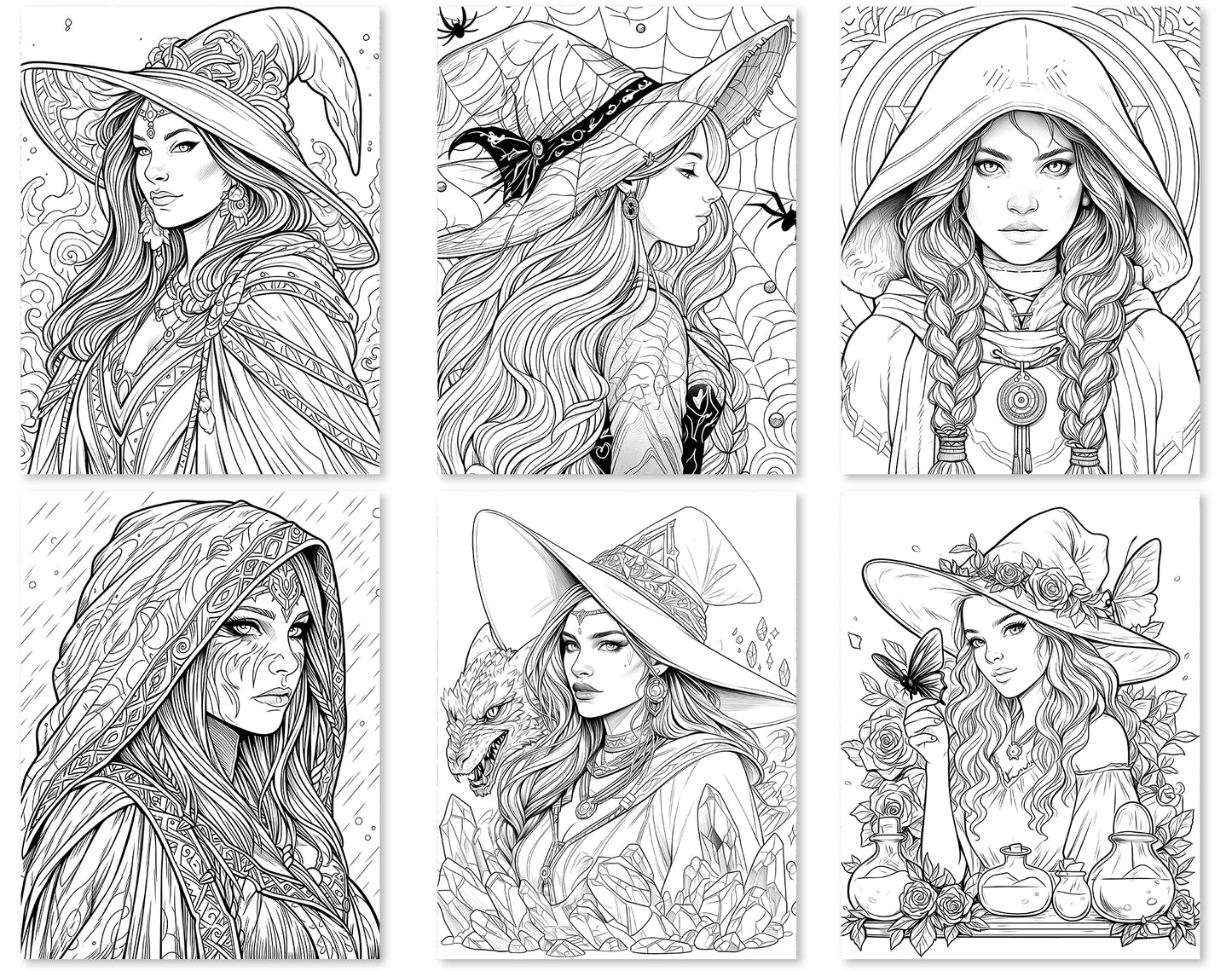70 Beauty Witches 2 Coloring Pages - Instant Download - Printable PDF – preview 6