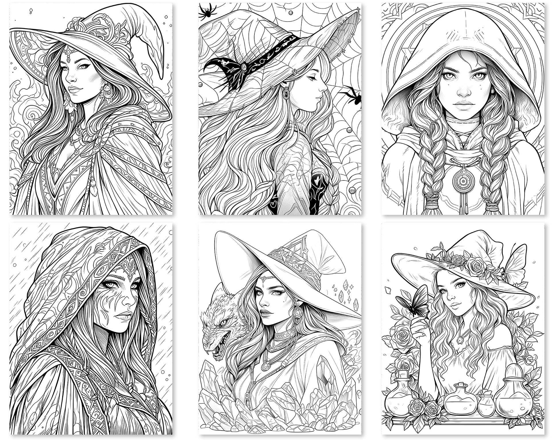 70 Beauty Witches 2 Coloring Pages - Instant Download - Printable PDF – preview 6