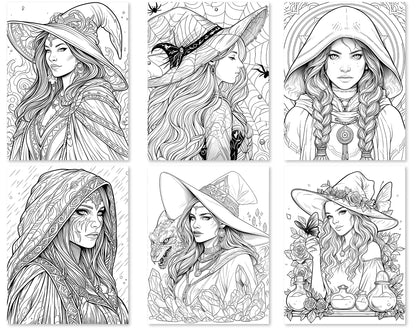 70 Beauty Witches 2 Coloring Pages - Instant Download - Printable PDF – preview 6