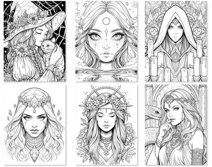 70 Beauty Witches 2 Coloring Pages - Instant Download - Printable PDF – preview 7