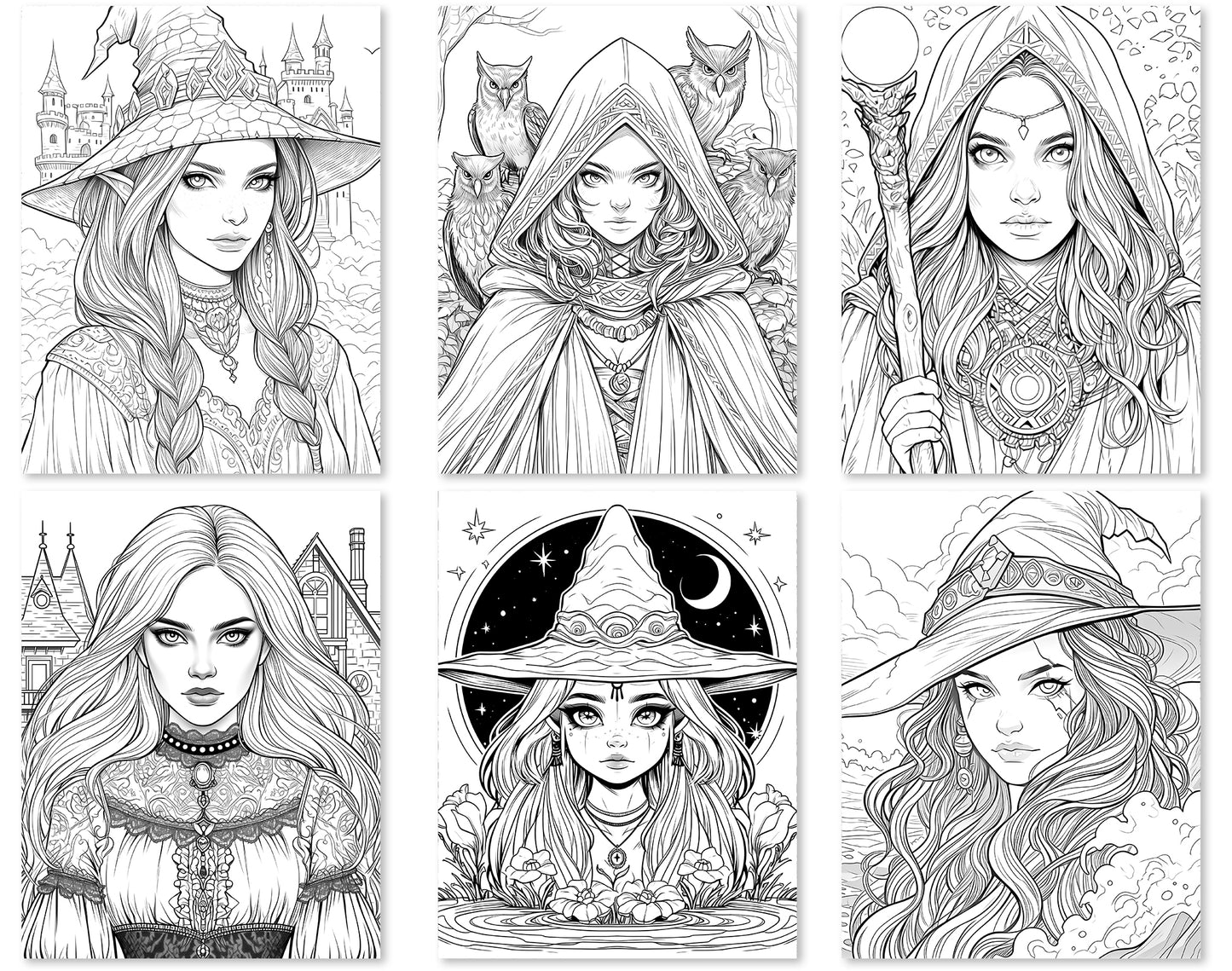 70 Beauty Witches 2 Coloring Pages - Instant Download - Printable PDF – preview 8