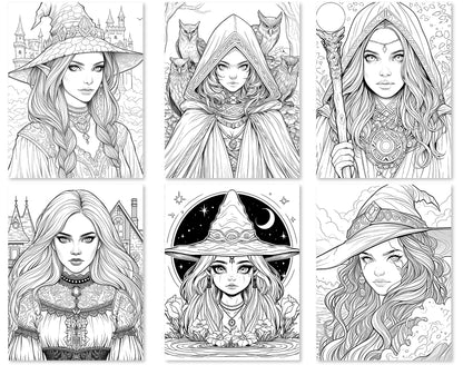 70 Beauty Witches 2 Coloring Pages - Instant Download - Printable PDF – preview 8
