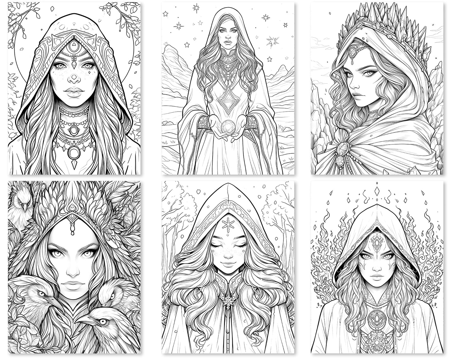 70 Beauty Witches 2 Coloring Pages - Instant Download - Printable PDF – preview 9
