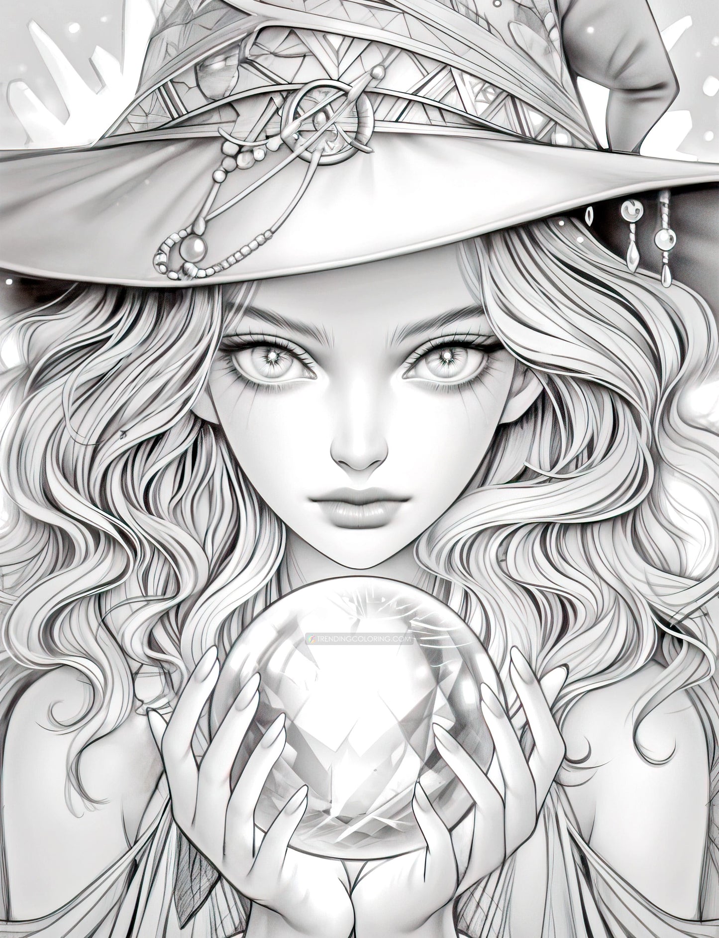 70 Beauty Witches Grayscale Coloring Pages - Instant Download - Printable PDF – preview 7
