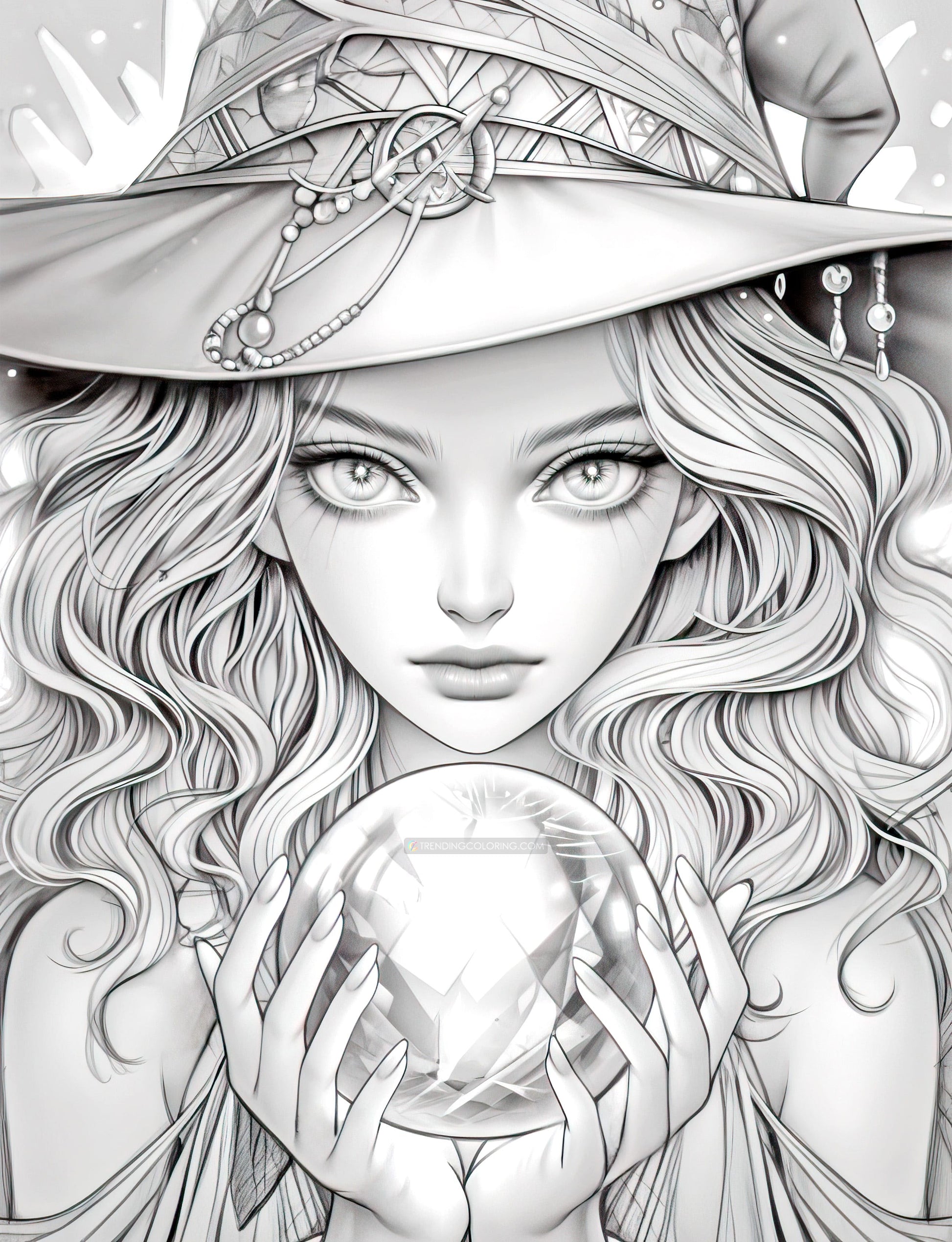 70 Beauty Witches Grayscale Coloring Pages - Instant Download - Printable PDF – preview 7