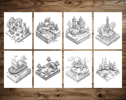 70 Diverse 3D Object Grayscale Coloring Pages - Instant Download - Printable PDF Dark/Light – preview 5