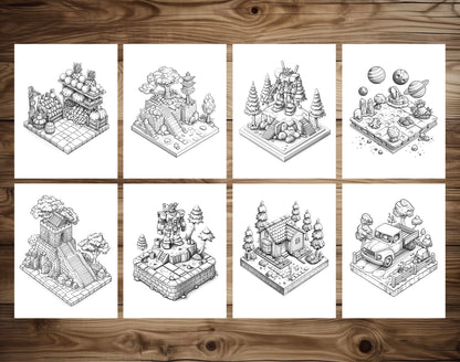70 Diverse 3D Object Grayscale Coloring Pages - Instant Download - Printable PDF Dark/Light – preview 6