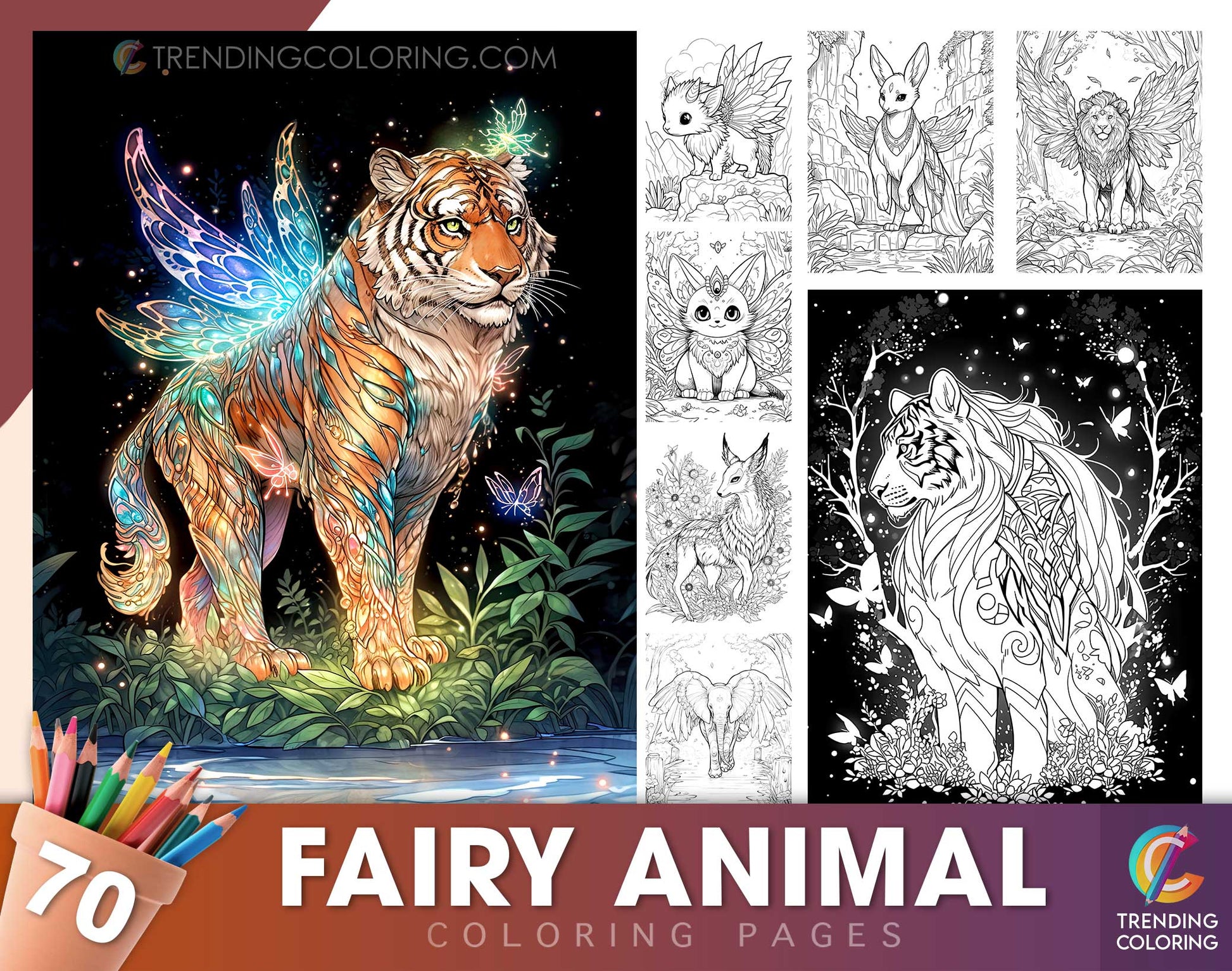 70 Fairy Animal Coloring Pages - Instant Download - Printable PDF