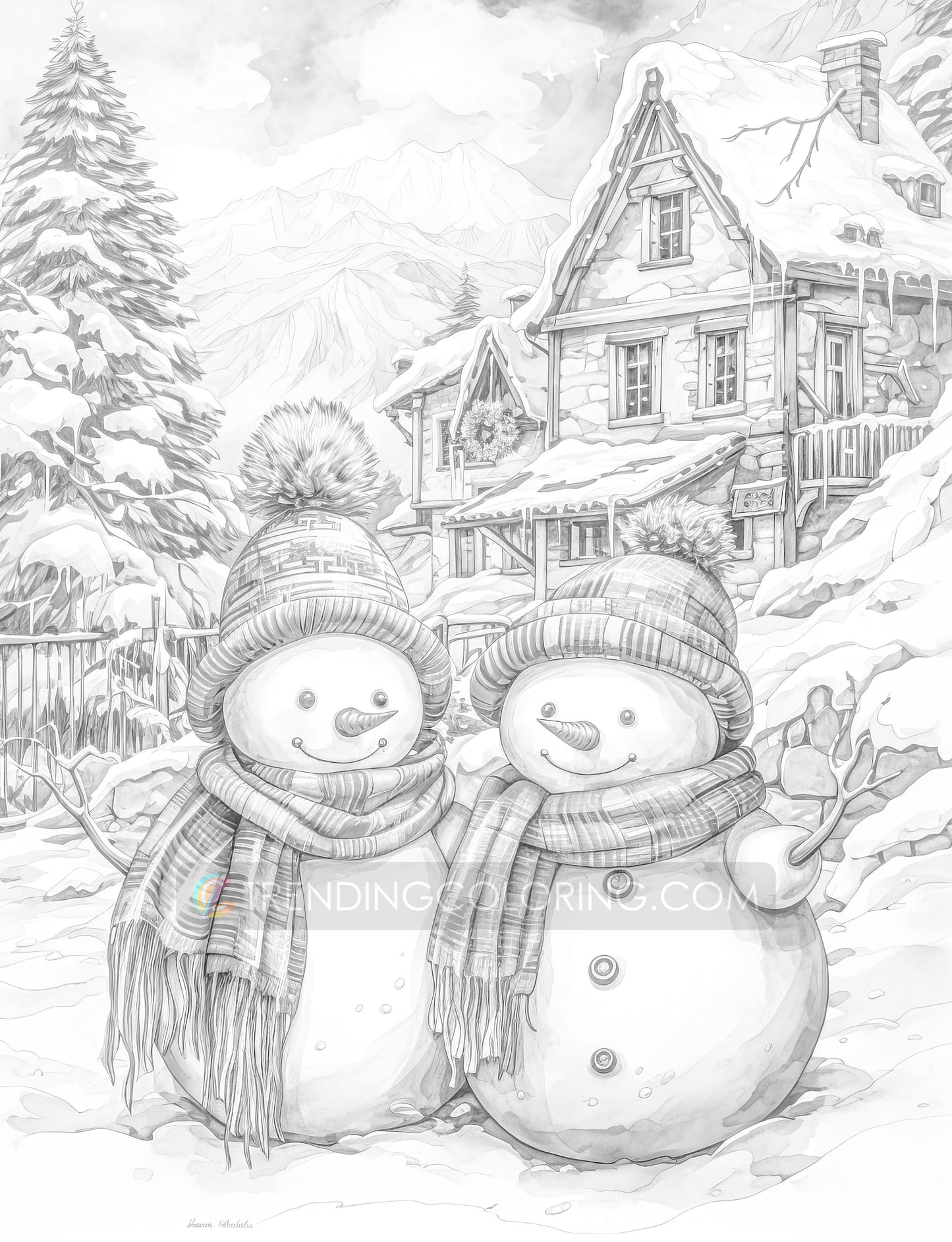 70 Snowman's Adventure Grayscale Coloring Pages - Instant Download - Printable PDF – preview 11