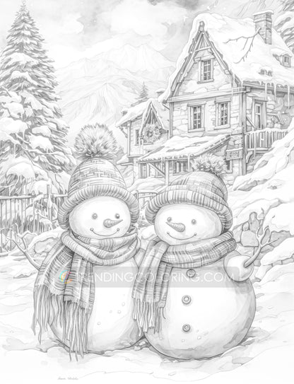 70 Snowman's Adventure Grayscale Coloring Pages - Instant Download - Printable PDF – preview 11