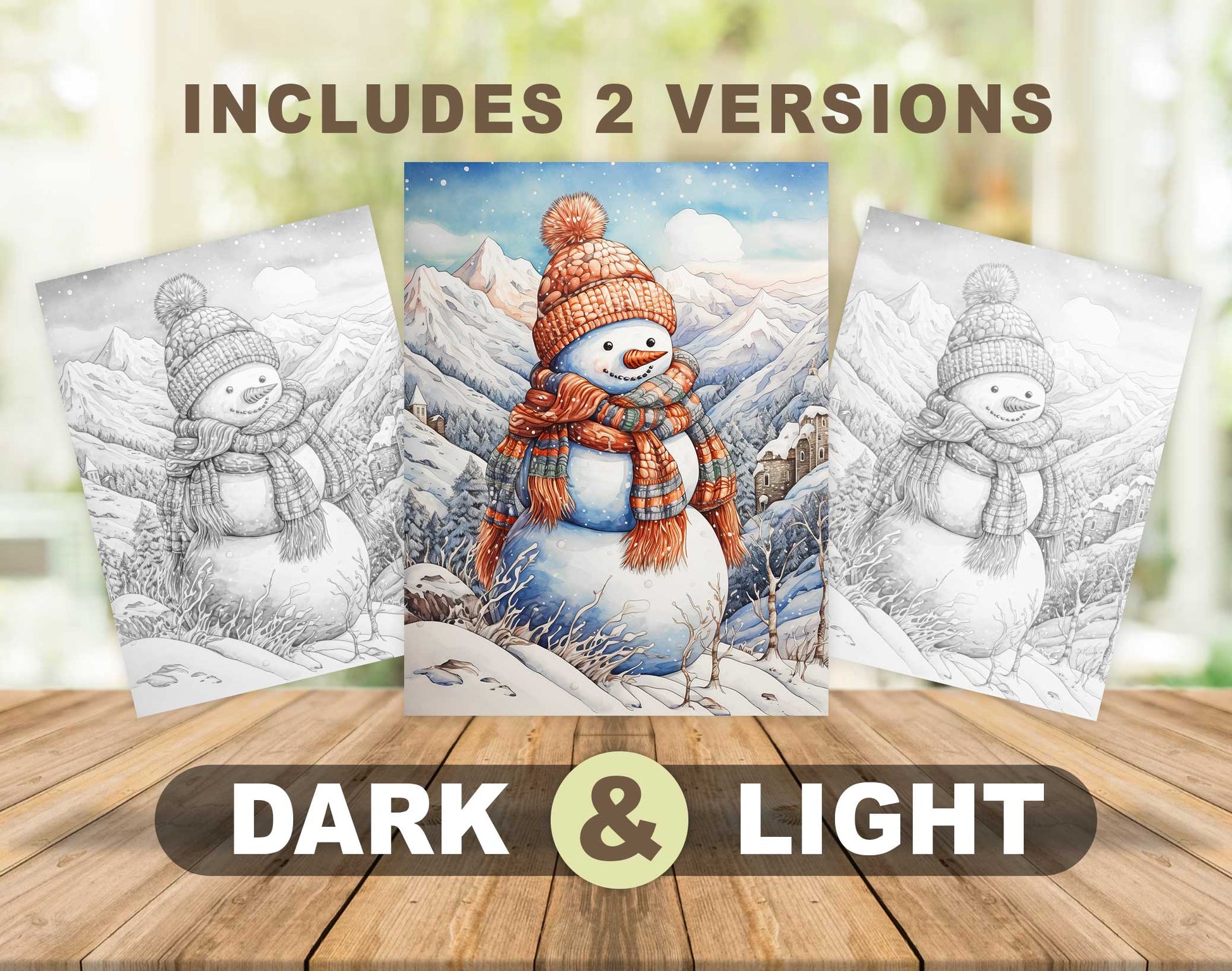 70 Snowman's Adventure Grayscale Coloring Pages - Instant Download - Printable PDF – preview 4