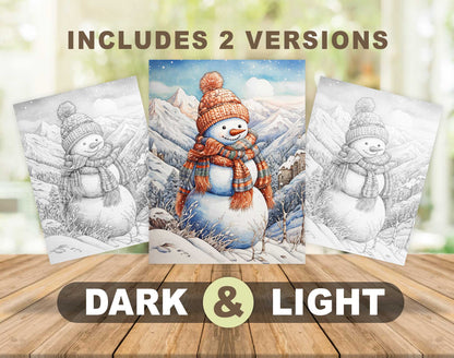70 Snowman's Adventure Grayscale Coloring Pages - Instant Download - Printable PDF – preview 4