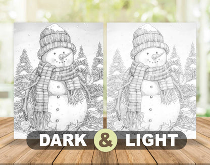 70 Snowman's Adventure Grayscale Coloring Pages - Instant Download - Printable PDF – preview 5