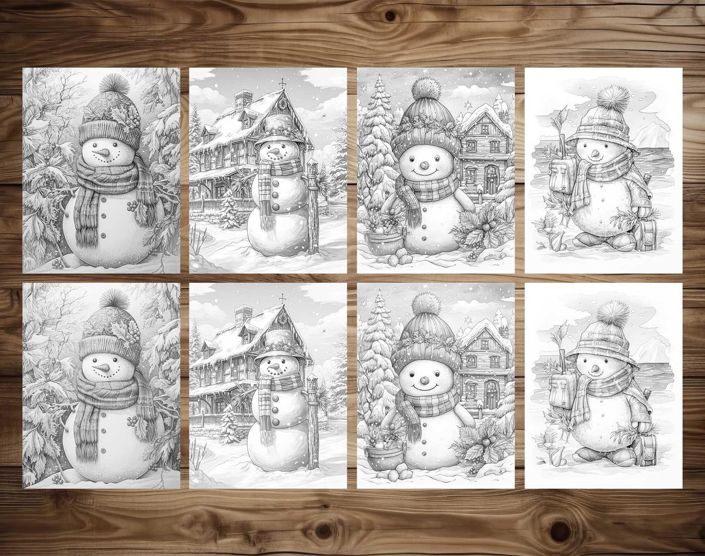 70 Snowman's Adventure Grayscale Coloring Pages - Instant Download - Printable PDF – preview 6