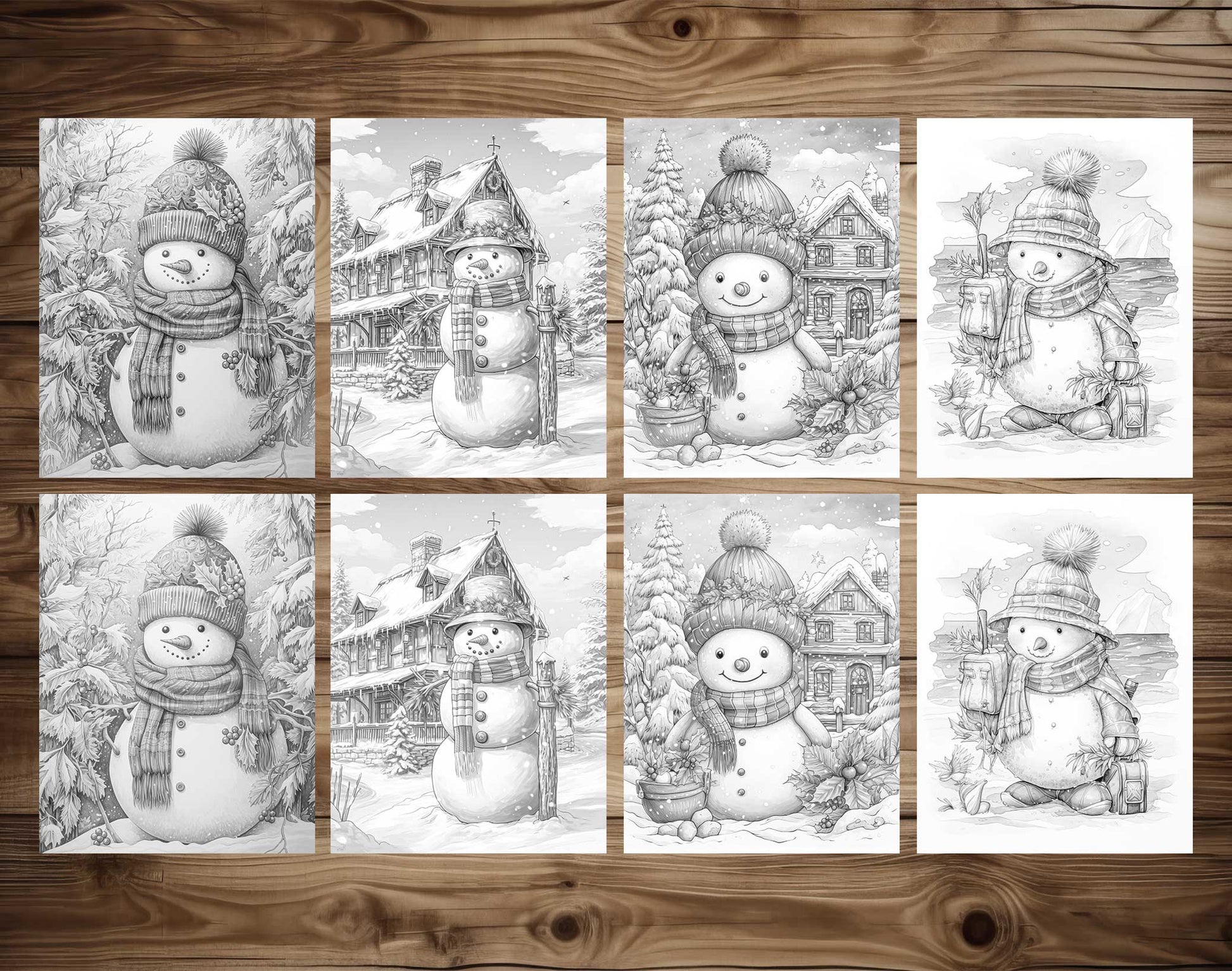 70 Snowman's Adventure Grayscale Coloring Pages - Instant Download - Printable PDF – preview 6