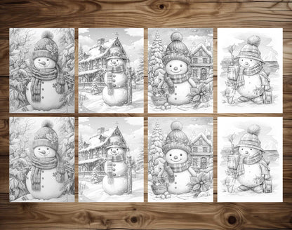 70 Snowman's Adventure Grayscale Coloring Pages - Instant Download - Printable PDF – preview 6