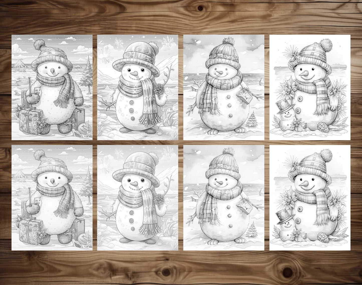 70 Snowman's Adventure Grayscale Coloring Pages - Instant Download - Printable PDF – preview 7