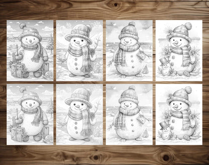 70 Snowman's Adventure Grayscale Coloring Pages - Instant Download - Printable PDF – preview 7