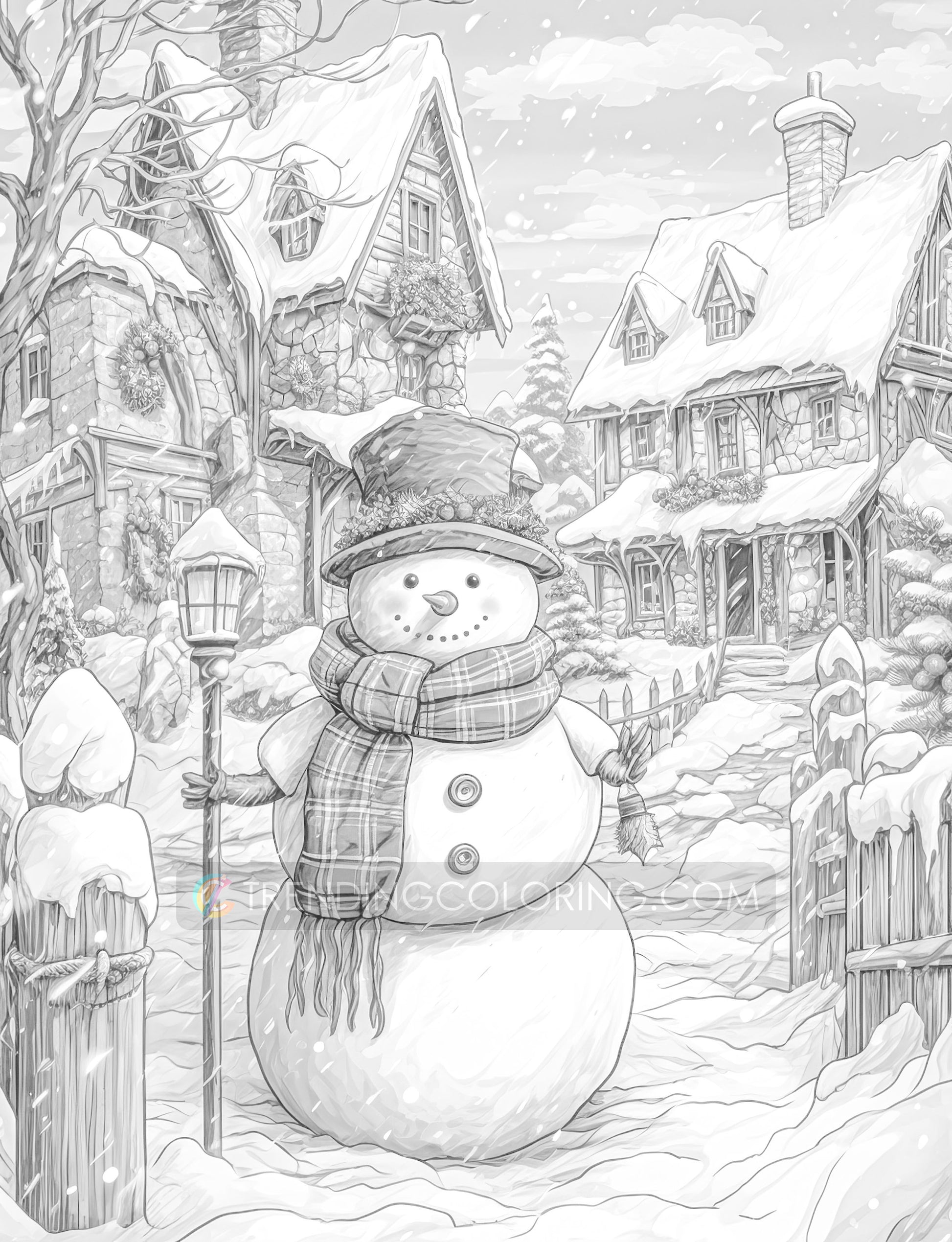 70 Snowman's Adventure Grayscale Coloring Pages - Instant Download - Printable PDF – preview 9