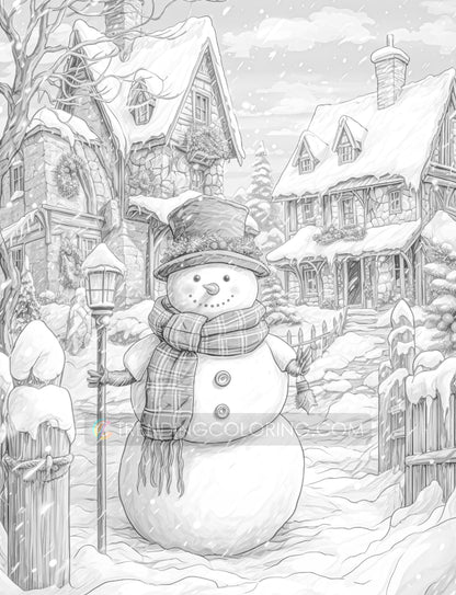 70 Snowman's Adventure Grayscale Coloring Pages - Instant Download - Printable PDF – preview 9