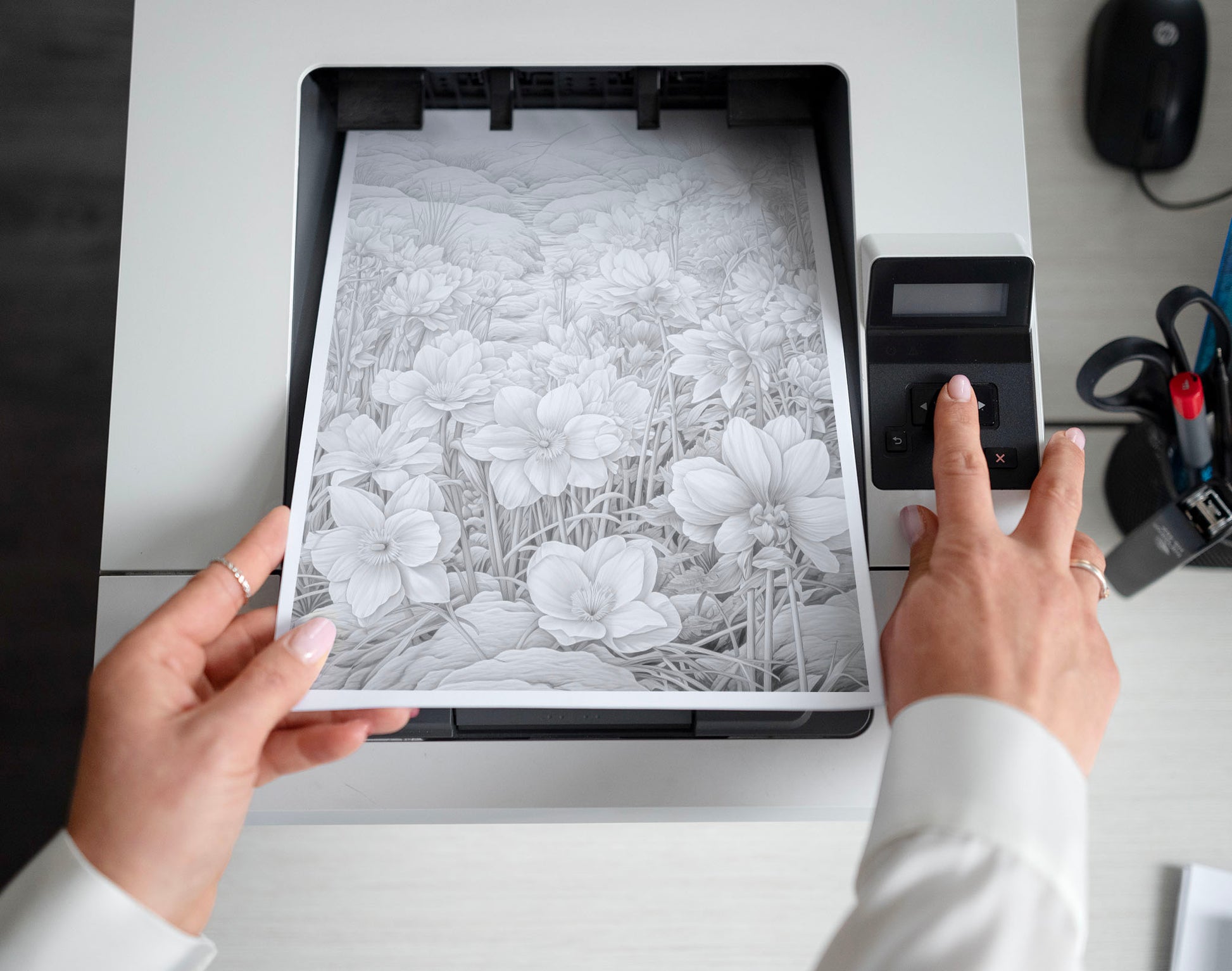 70 Winter Flower Grayscale Coloring Pages - Instant Download - Printable PDF Dark/Light – preview 2