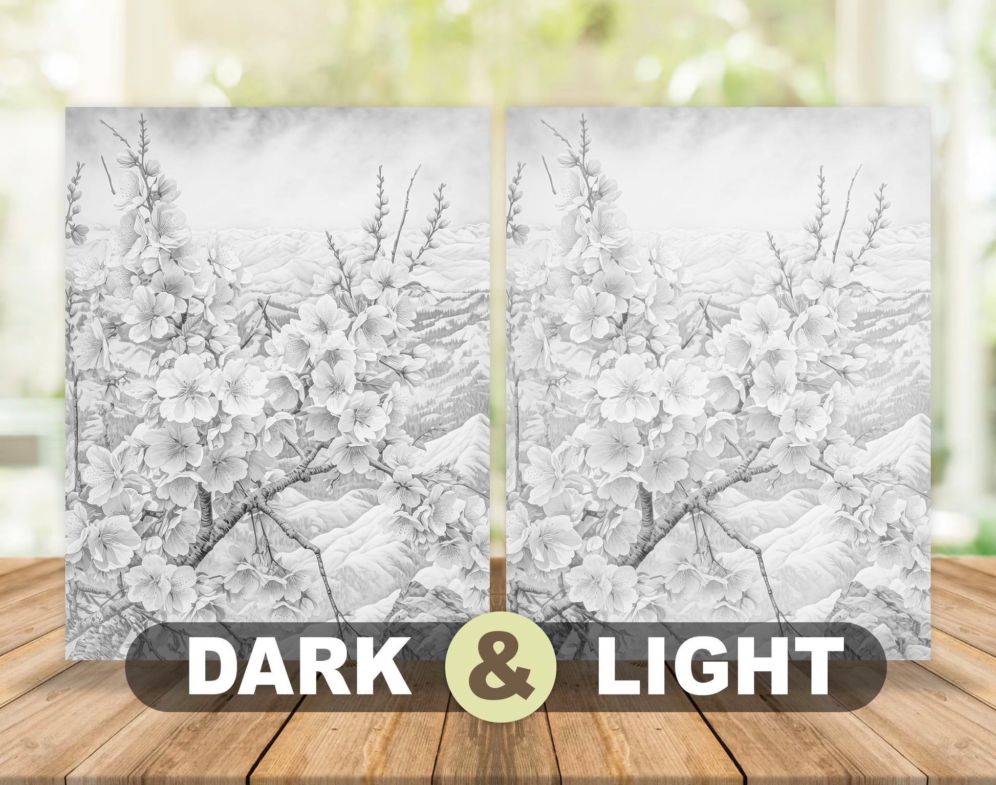 70 Winter Flower Grayscale Coloring Pages - Instant Download - Printable PDF Dark/Light – preview 5