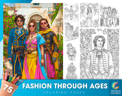 75 Fashion Through Ages Coloring Pages - Instant Download - Printable PDF