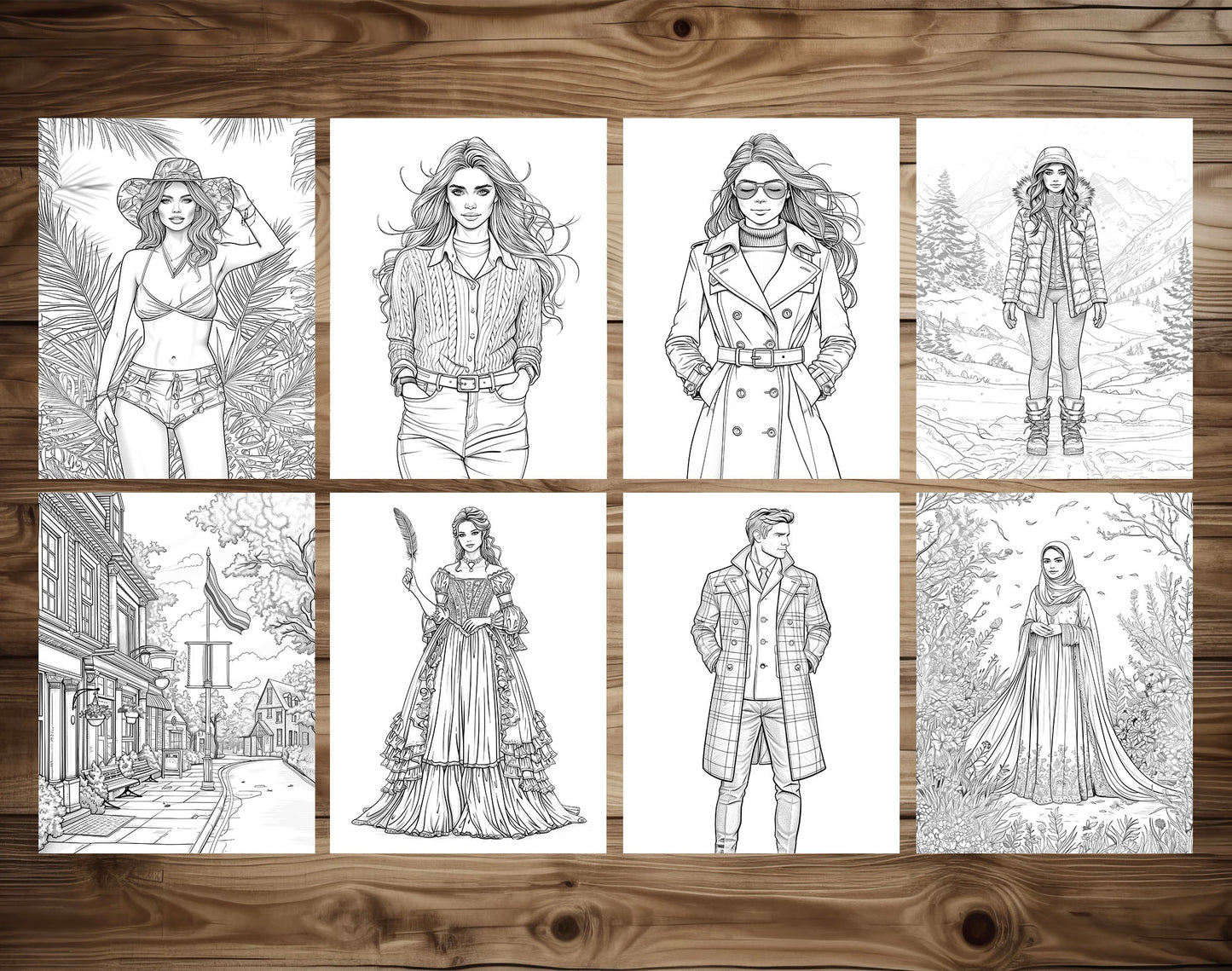 75 Fashion Through Ages Coloring Pages - Instant Download - Printable PDF – preview 4