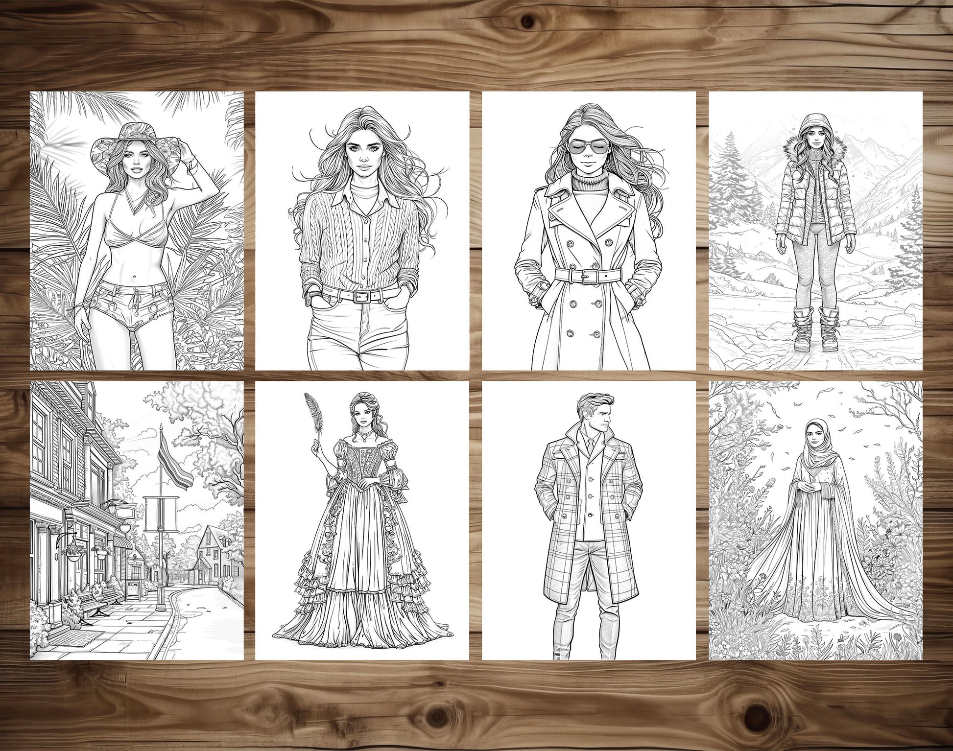 75 Fashion Through Ages Coloring Pages - Instant Download - Printable PDF – preview 4