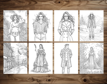 75 Fashion Through Ages Coloring Pages - Instant Download - Printable PDF – preview 4