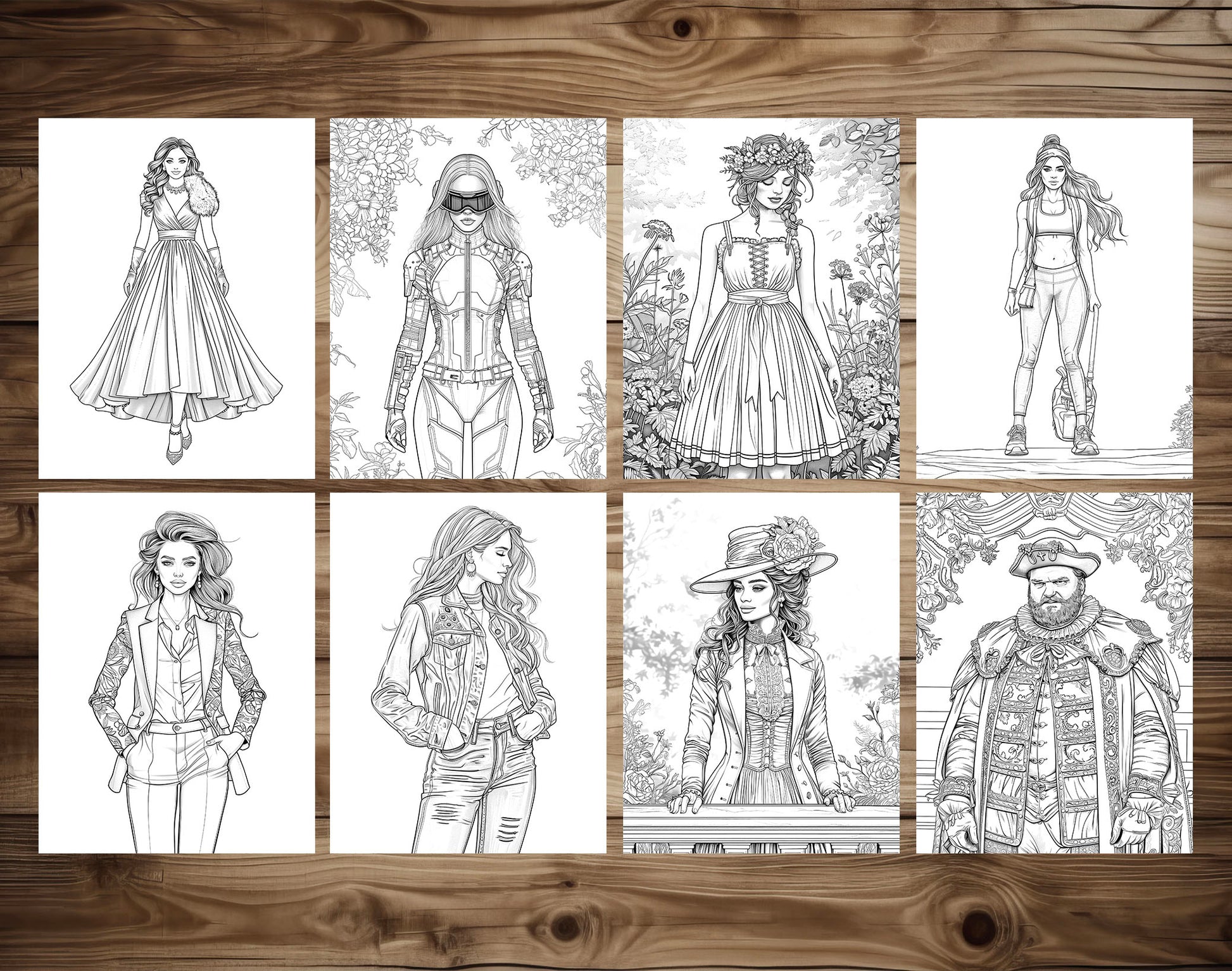 75 Fashion Through Ages Coloring Pages - Instant Download - Printable PDF – preview 5