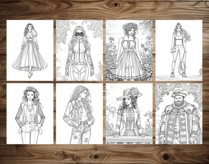 75 Fashion Through Ages Coloring Pages - Instant Download - Printable PDF – preview 5