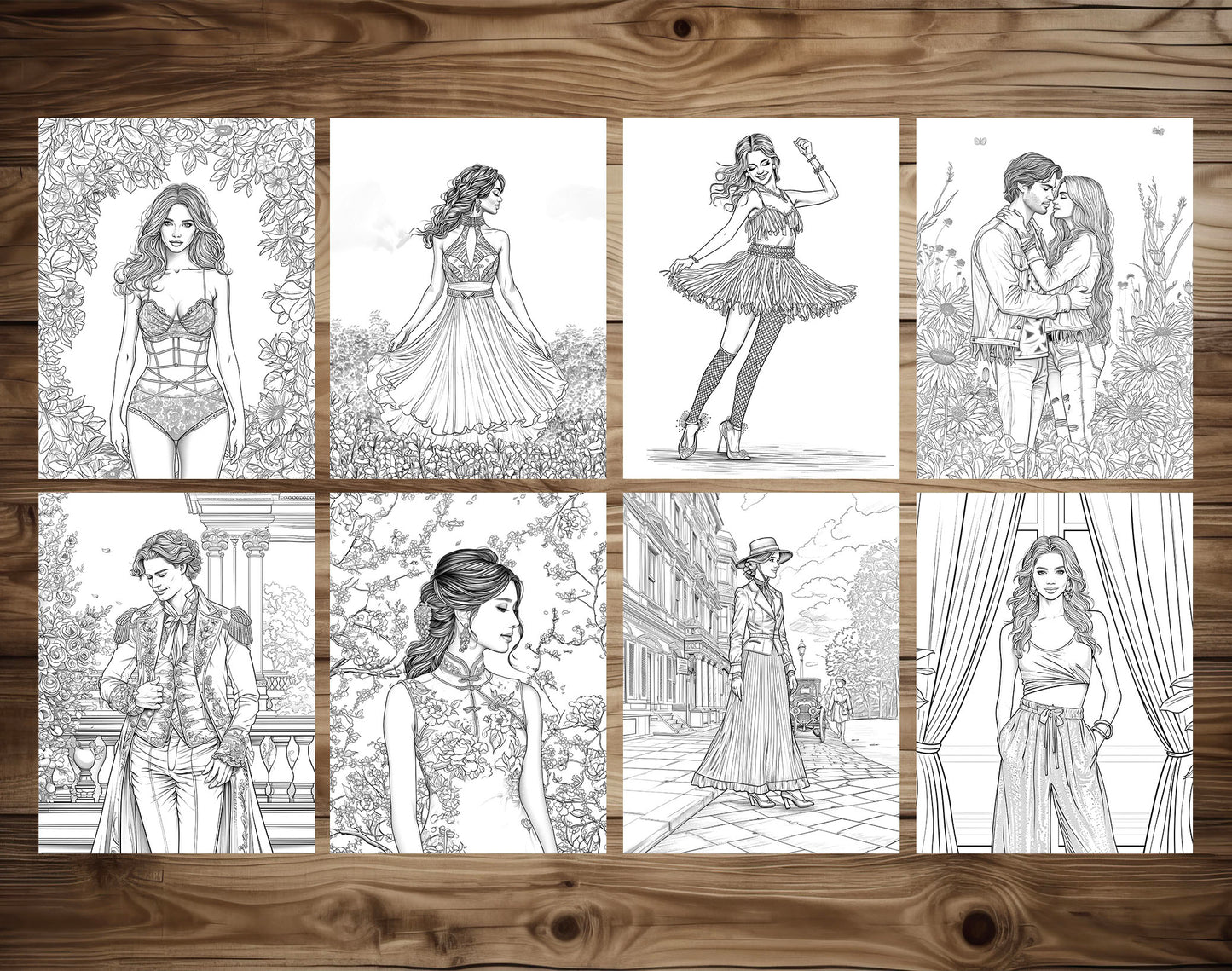 75 Fashion Through Ages Coloring Pages - Instant Download - Printable PDF – preview 6