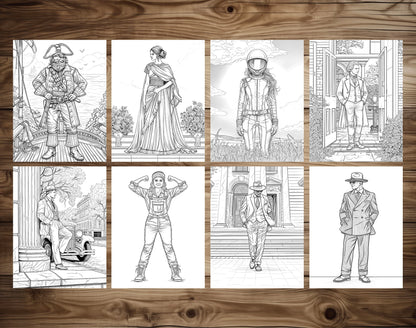 75 Fashion Through Ages Coloring Pages - Instant Download - Printable PDF – preview 7