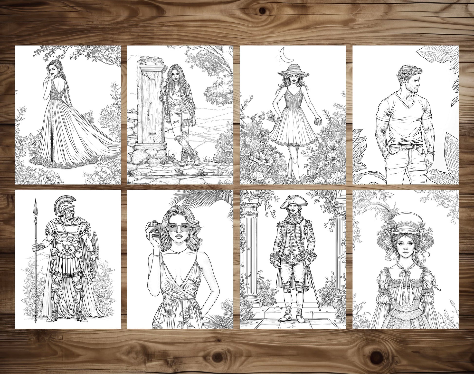 75 Fashion Through Ages Coloring Pages - Instant Download - Printable PDF – preview 9