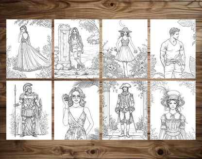 75 Fashion Through Ages Coloring Pages - Instant Download - Printable PDF – preview 9