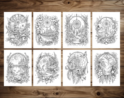 80 Magical Dreamcatchers Grayscale Coloring Pages - Instant Download - Printable PDF Dark/Light – preview 4