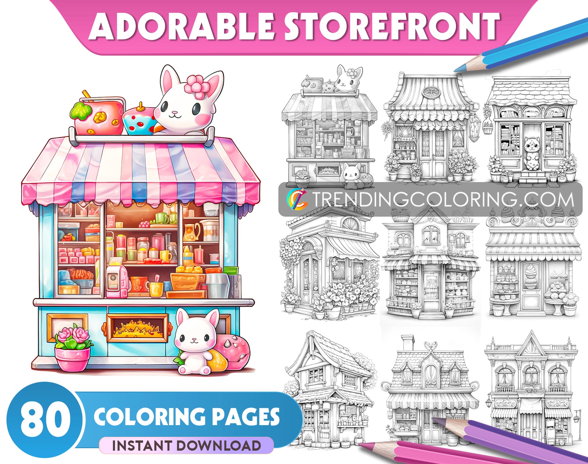 80 Charming Storefront Grayscale Coloring Pages