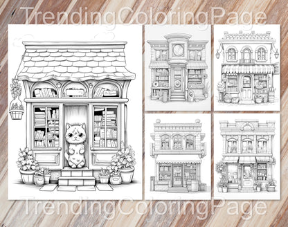 80 Adorable Storefront Grayscale Coloring Pages for Adults and Kids - Instant Download - Printable PDF – preview 3