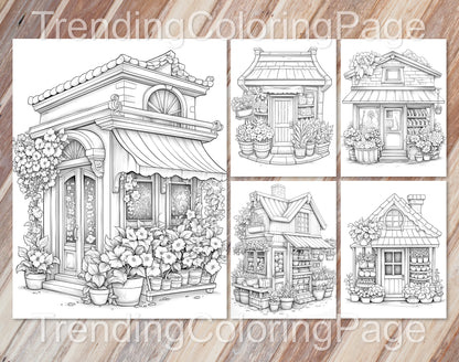 80 Adorable Storefront Grayscale Coloring Pages for Adults and Kids - Instant Download - Printable PDF – preview 4