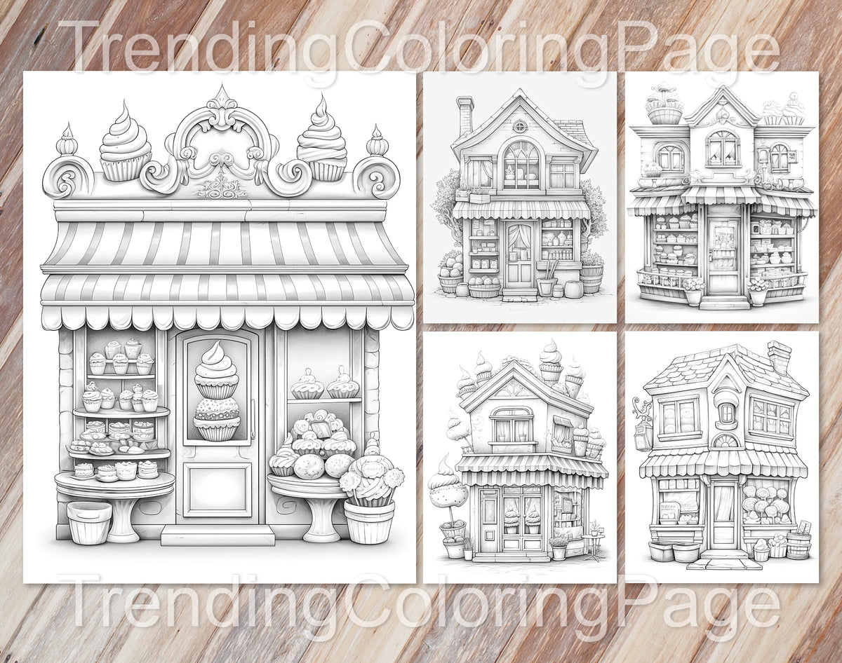 80 Adorable Storefront Grayscale Coloring Pages for Adults and Kids - Instant Download - Printable PDF – preview 8