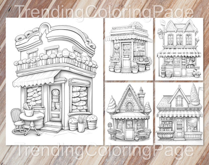 80 Adorable Storefront Grayscale Coloring Pages for Adults and Kids - Instant Download - Printable PDF – preview 9