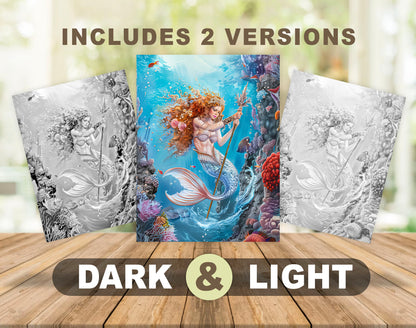 85 Magical Mermaids Grayscale Coloring Pages - Instant Download - Printable PDF Dark/Light – preview 3